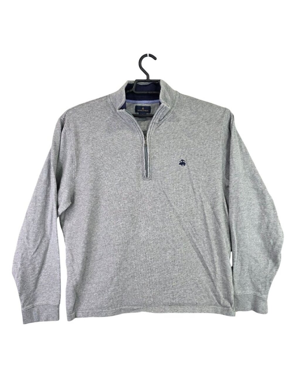 Mens Brooks Brothers Gray 1/4 Zip Pullover Sweater 100% Cotton Long Sleeve XL
